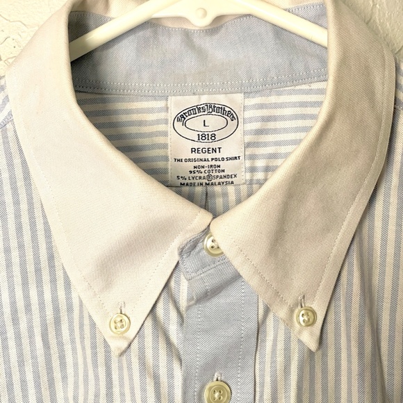 Brooks Brothers Shirt Adult L Blue/White 1818 Regent Non-Iron Button Up Mens - Picture 6 of 9